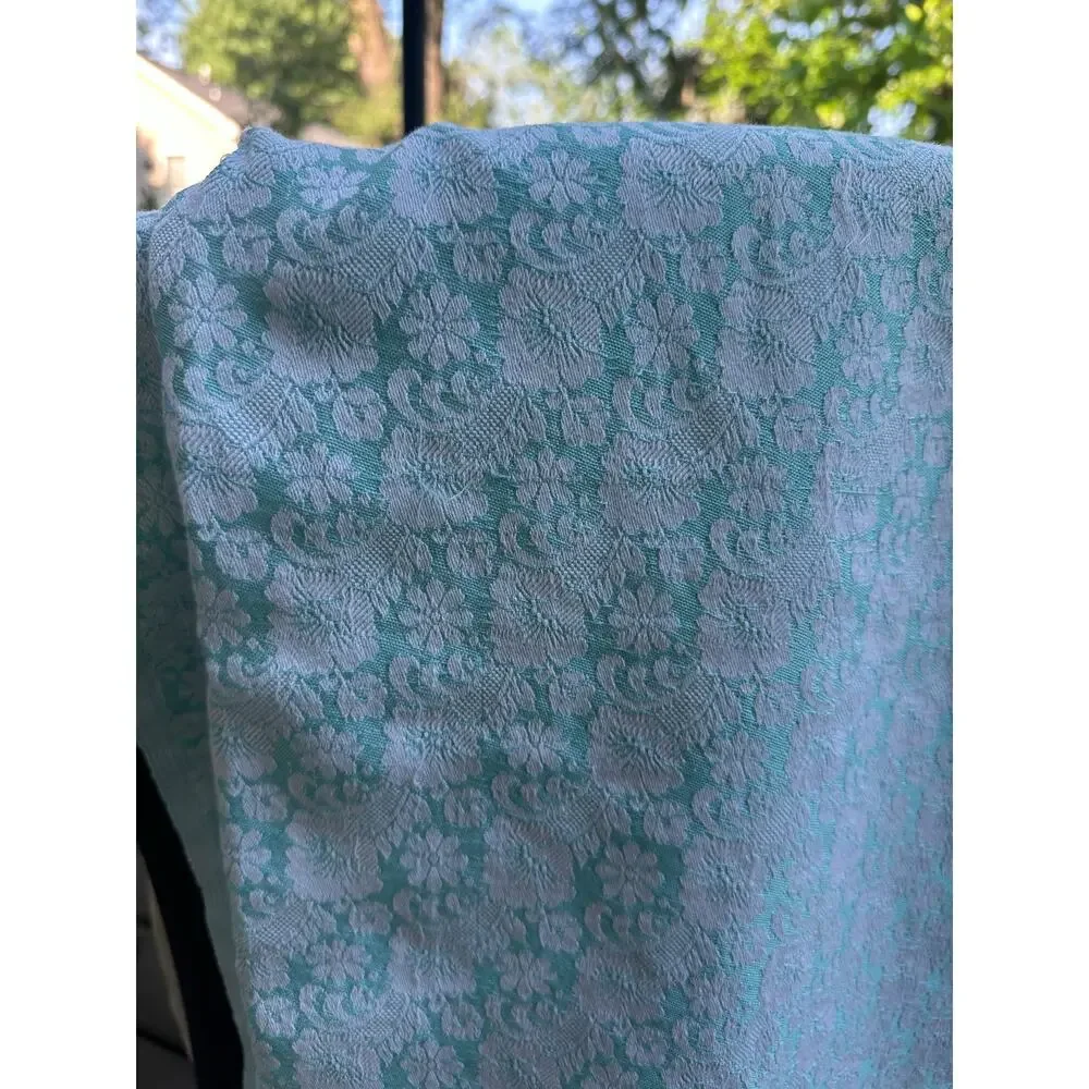 Vintage damask throw blanket floral jacquard woven Gangi blue jacquard teal